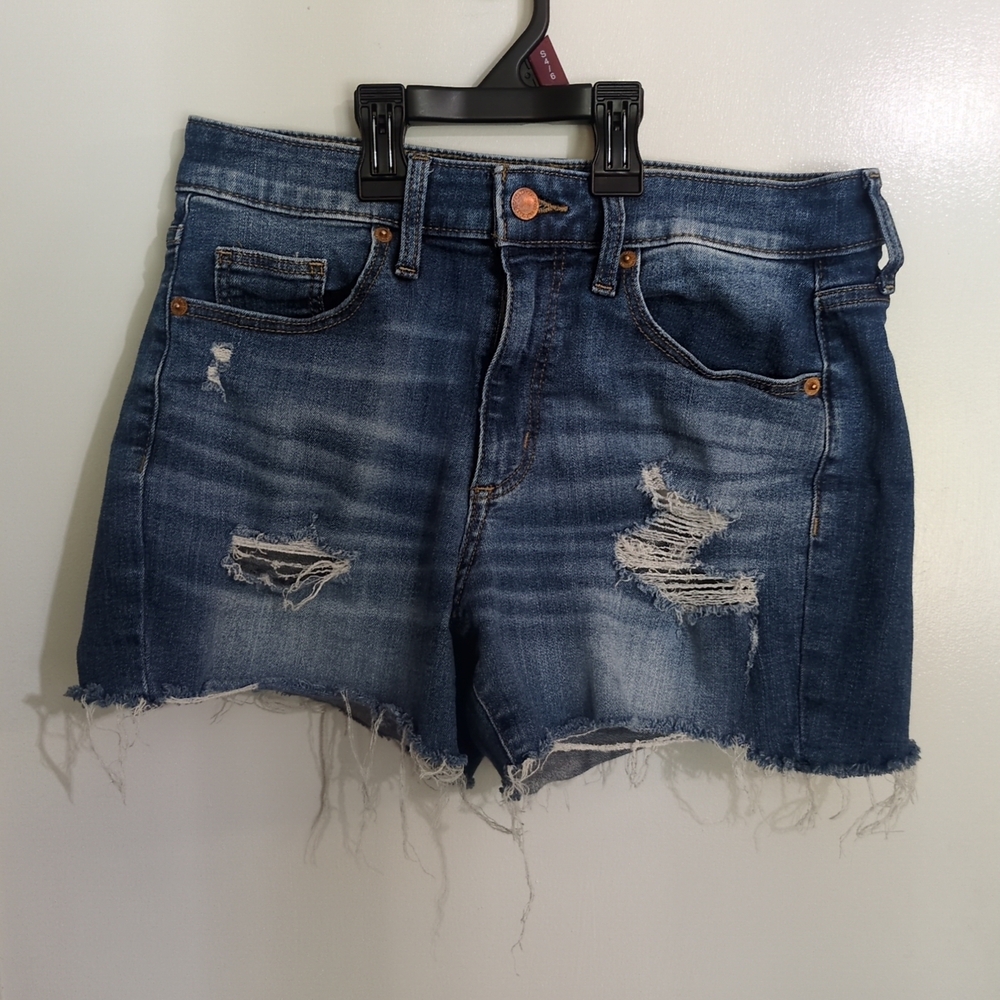 Universal Thread Women's Jean Cutoff Shorts- Distressed High Rise Midi- Size 6